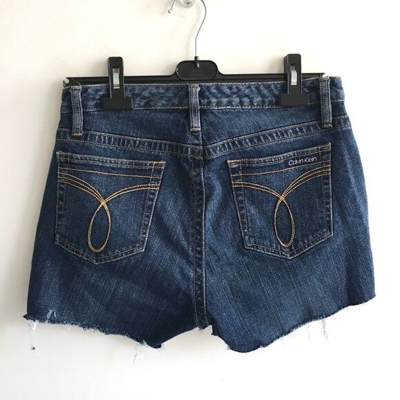 CALVIN KLEIN Cut Off Denim Jean Shorts Destroyed Dark Blue 29 - Picture 1 of 5